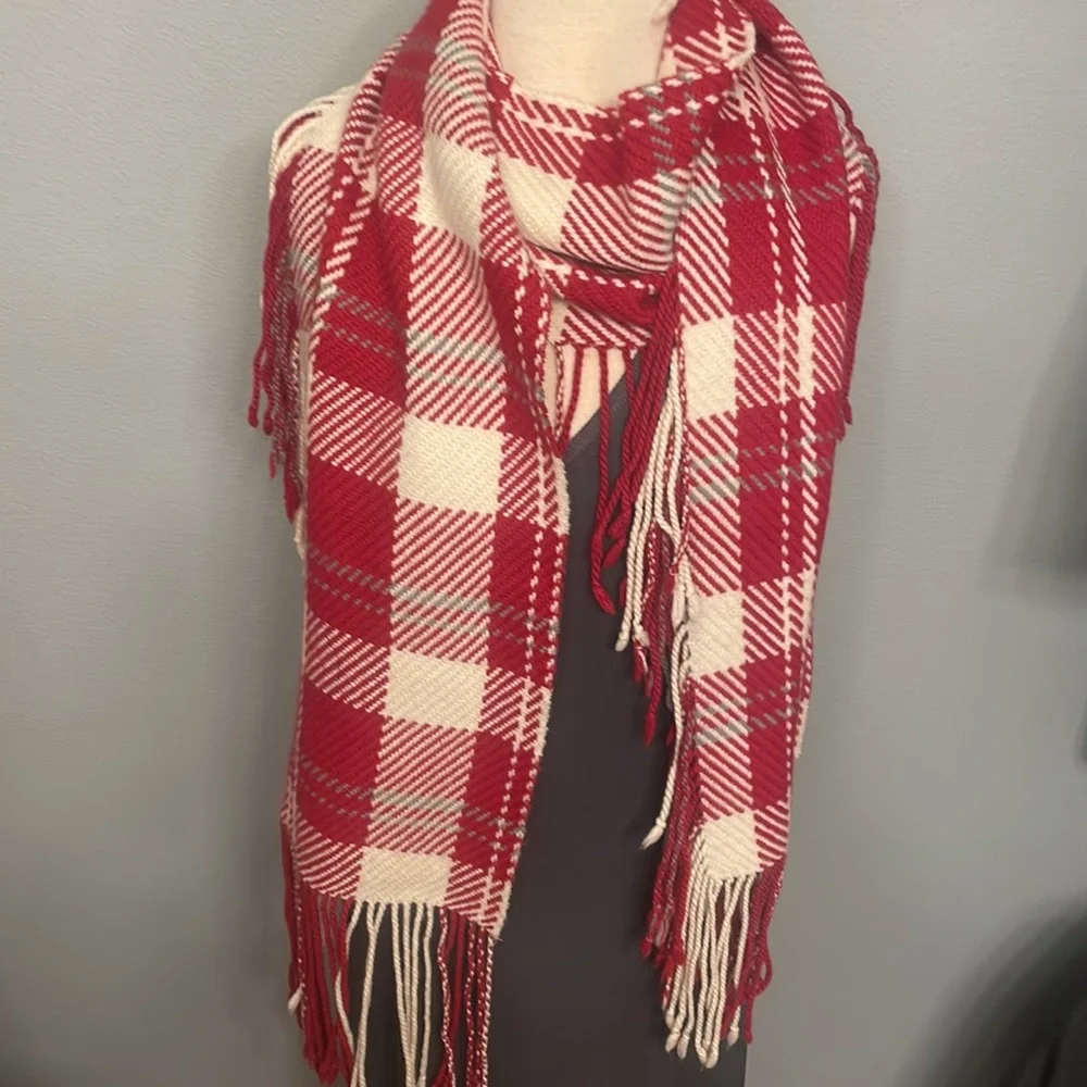BananaRepublic Oversize Plaid Fringe Scarf Wrap